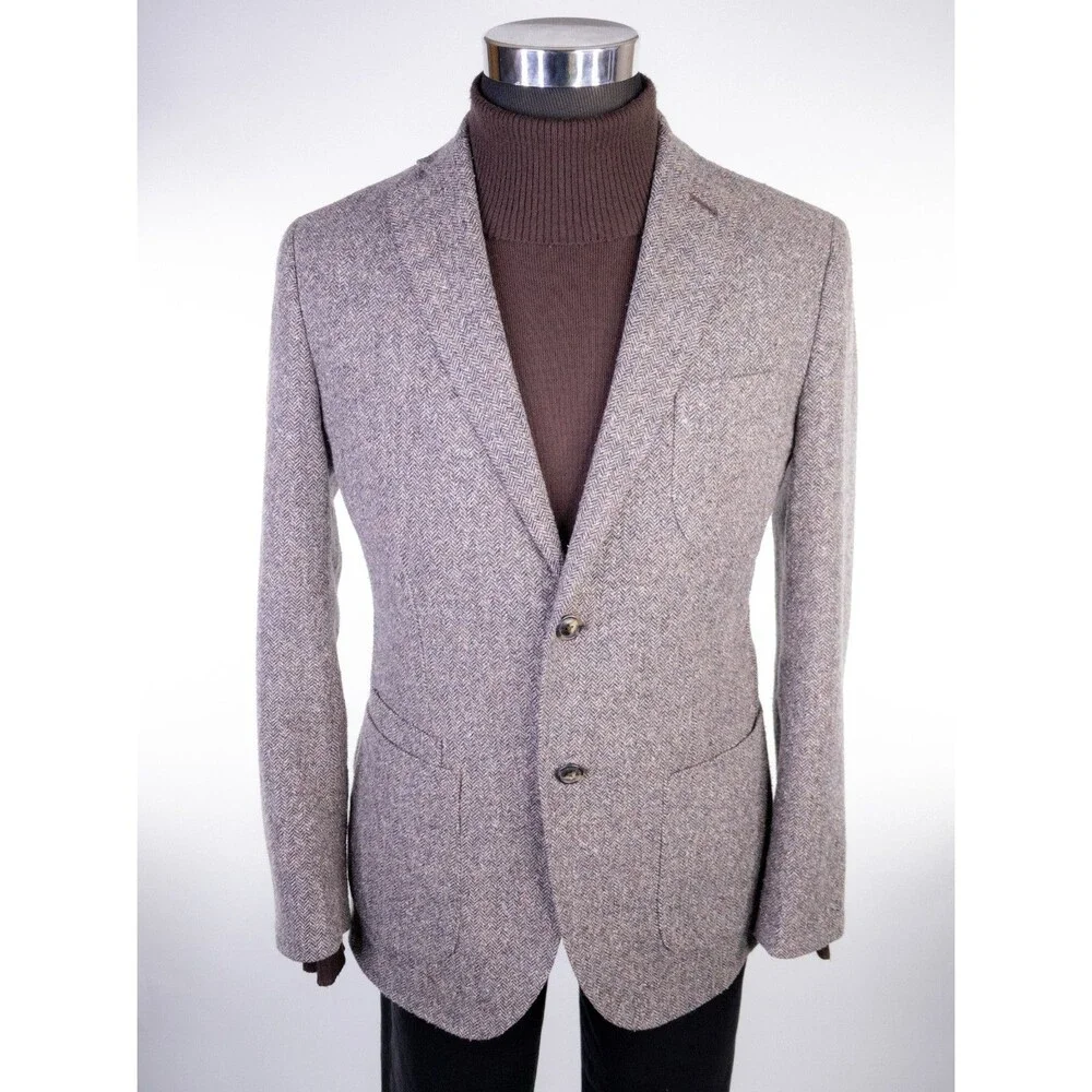 JKT New York Blazer Sport Coat 38R Herringbone Light Brown Two Button Jacket